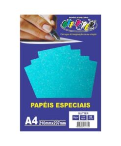 Papel Glitter Azul Neon 180g c/ 5 Fls A4
