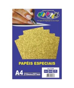 Papel Glitter Ouro 180g c/ 5 Fls A4