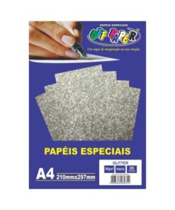 Papel Glitter Prata 180g c/ 5 Fls A4