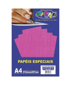 Papel Glitter Decorado Rosa Colmeia 150g c/ 10 Fls A4
