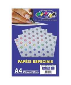 Papel Glitter Decorado Prata Bolinha 150g c/ 10 Fls A4