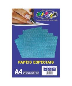 Papel Glitter Decorado Azul Colmeia 150g c/ 10 Fls A4
