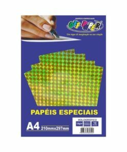 Papel Holográfico Dourado c/ Quadrado 120g c/ 10 Fls A4