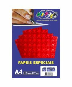 Papel Holográfico Vermelho c/ Coração 120g c/ 10 Fls A4