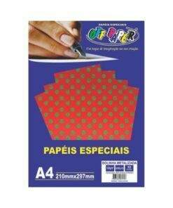 Papel Bolinha Metalizada Vermelho c/ Verde 120g Offpaper c/ 10 Fls A4